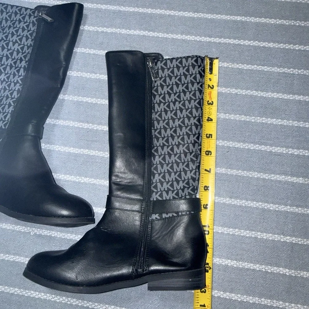 Michael Kors Shea Kids Knee High Riding Boots Black Gray Logo Zip US 2 Girls